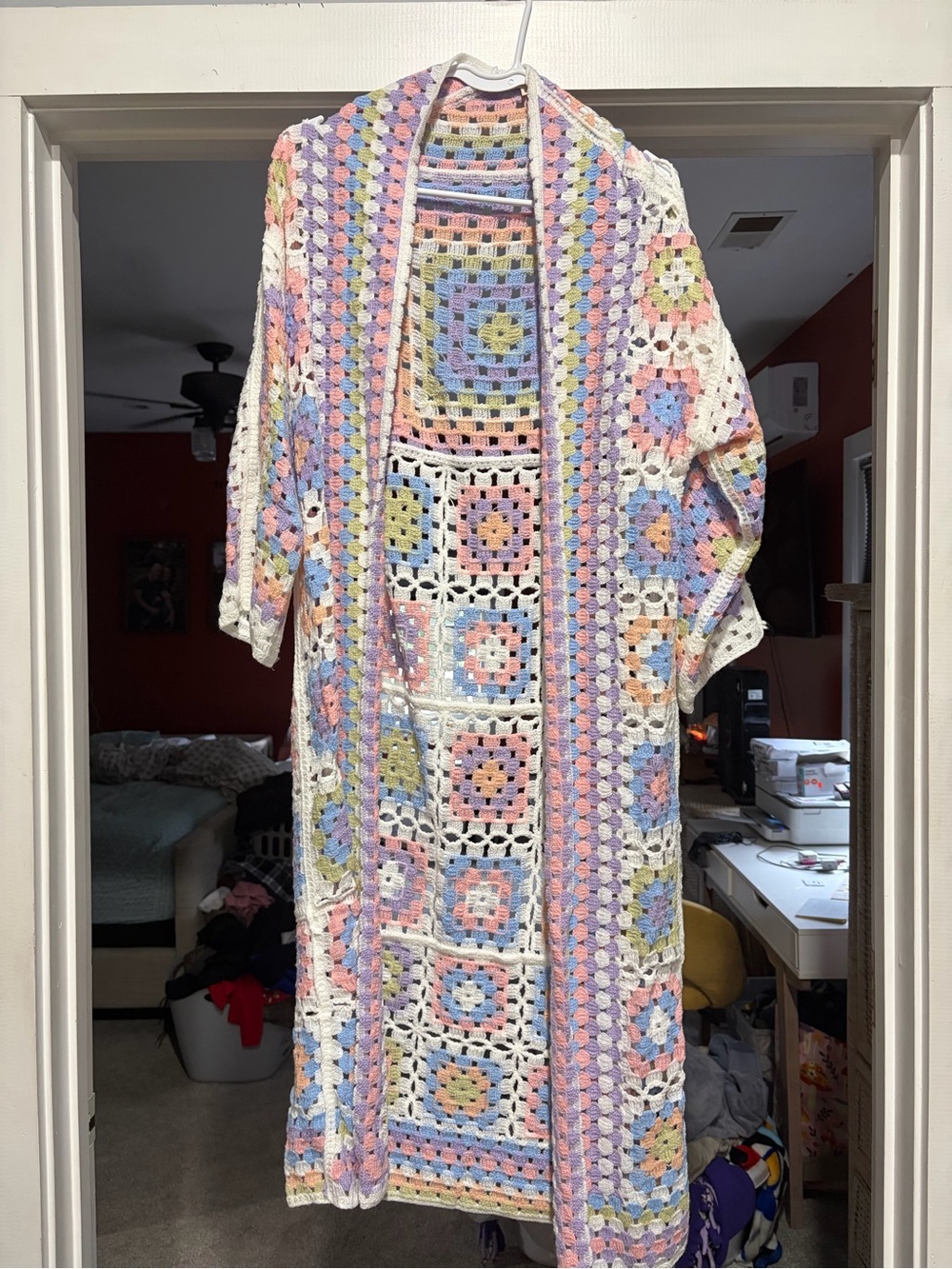 Crochet Long Cardigan - Pastel